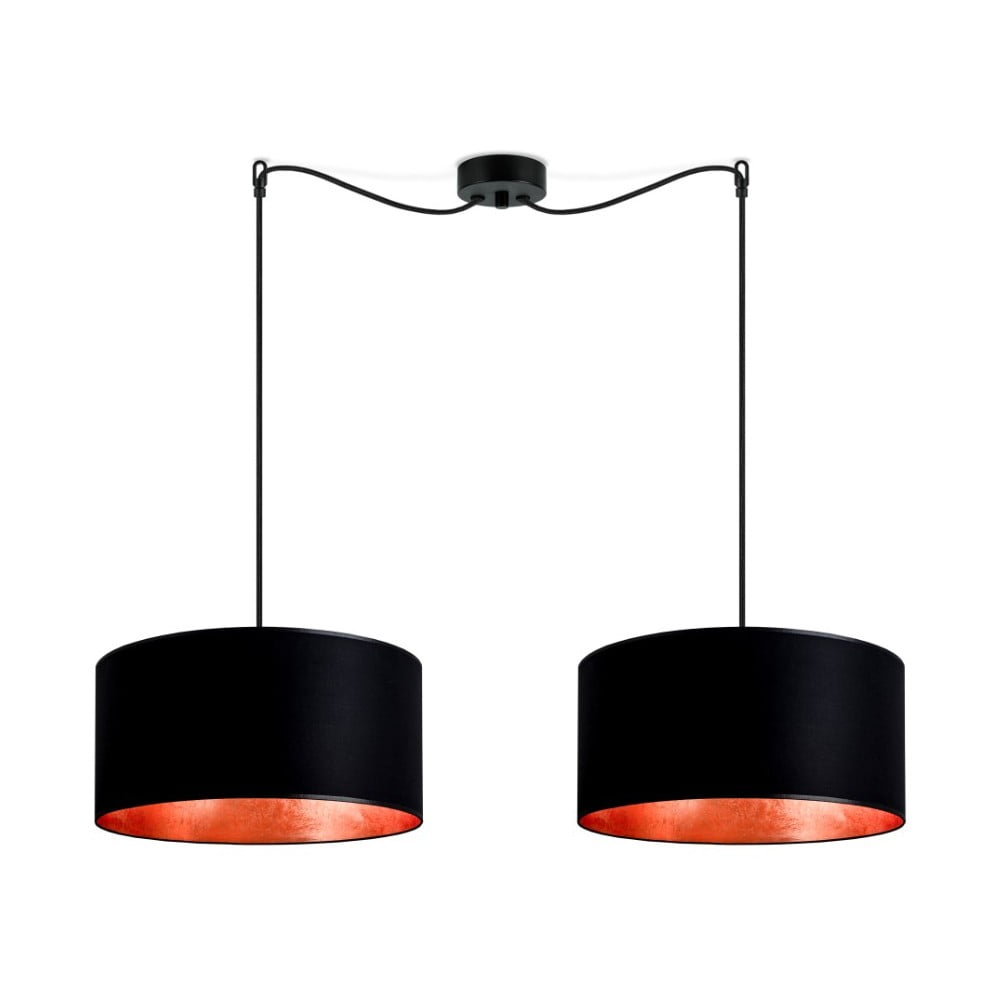 Mika fekete kétágú függőlámpa, rézszínű lámpabelsővel - Sotto Luce