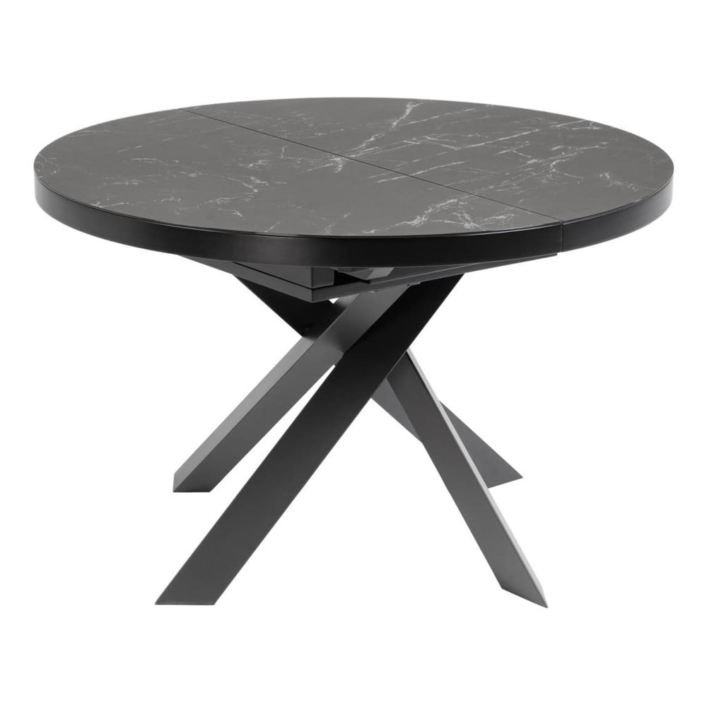 Fekete kerek bővíthető étkezőasztal kerámia asztallappal ø 160 cm vashti – kave home