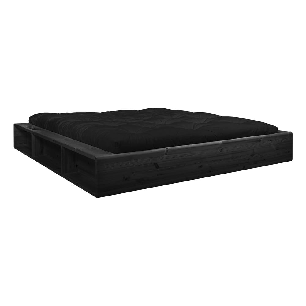 Ziggy fekete kétszemélyes tömörfa ágy tárolóhellyel és Comfort futon matraccal, 160 x 200 cm - Karup Design