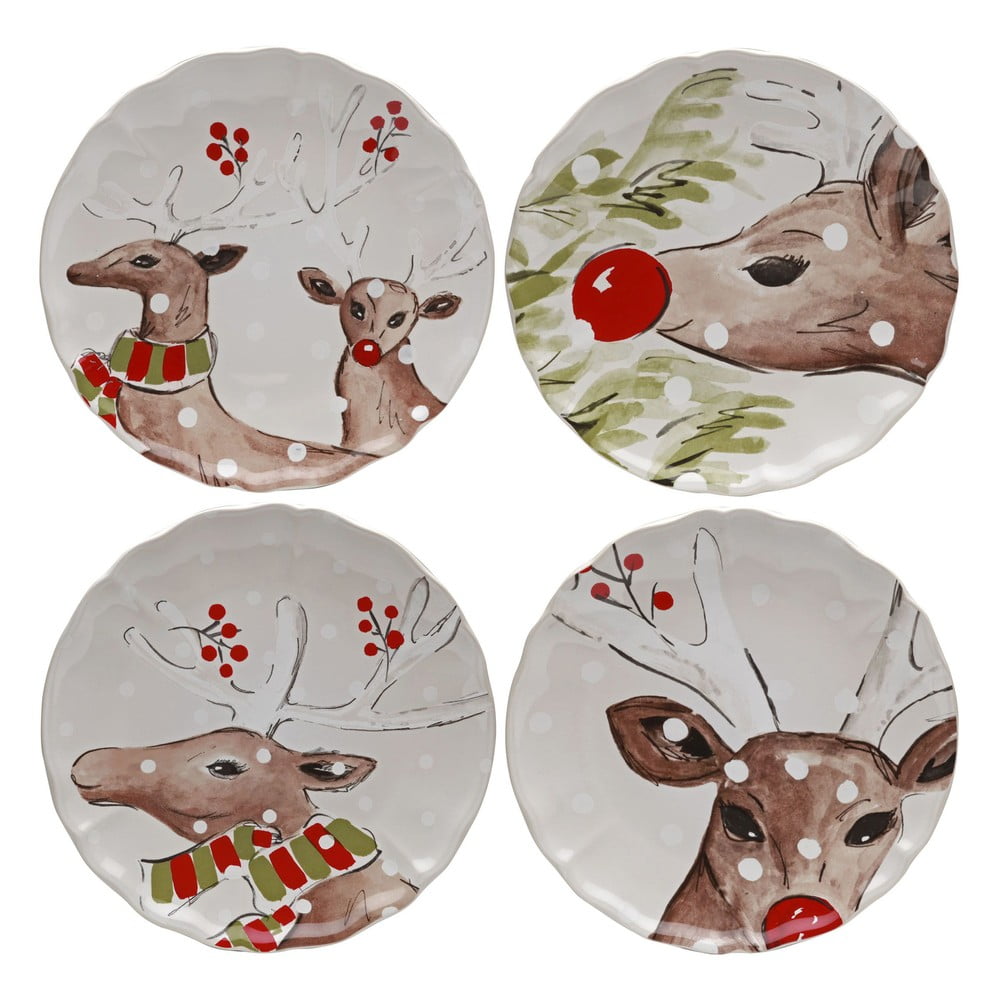 Deer Friends 4 db-os karácsonyi agyagkerámia desszertes tányér szett, ø 27 cm - Casafina