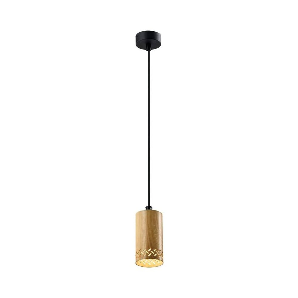Fekete függőlámpa fa búrával ø 7 cm Tubo – Candellux Lighting