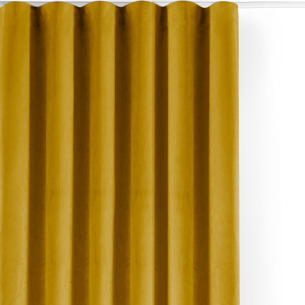 Mustársárga bársony dimout (semi-opac) függöny 400x225 cm Velto – Filumi