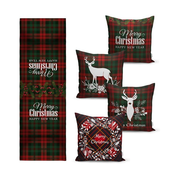 Tartan Christmas 4 db karácsonyi párnahuzat és asztali futó szett - Minimalist Cushion Covers