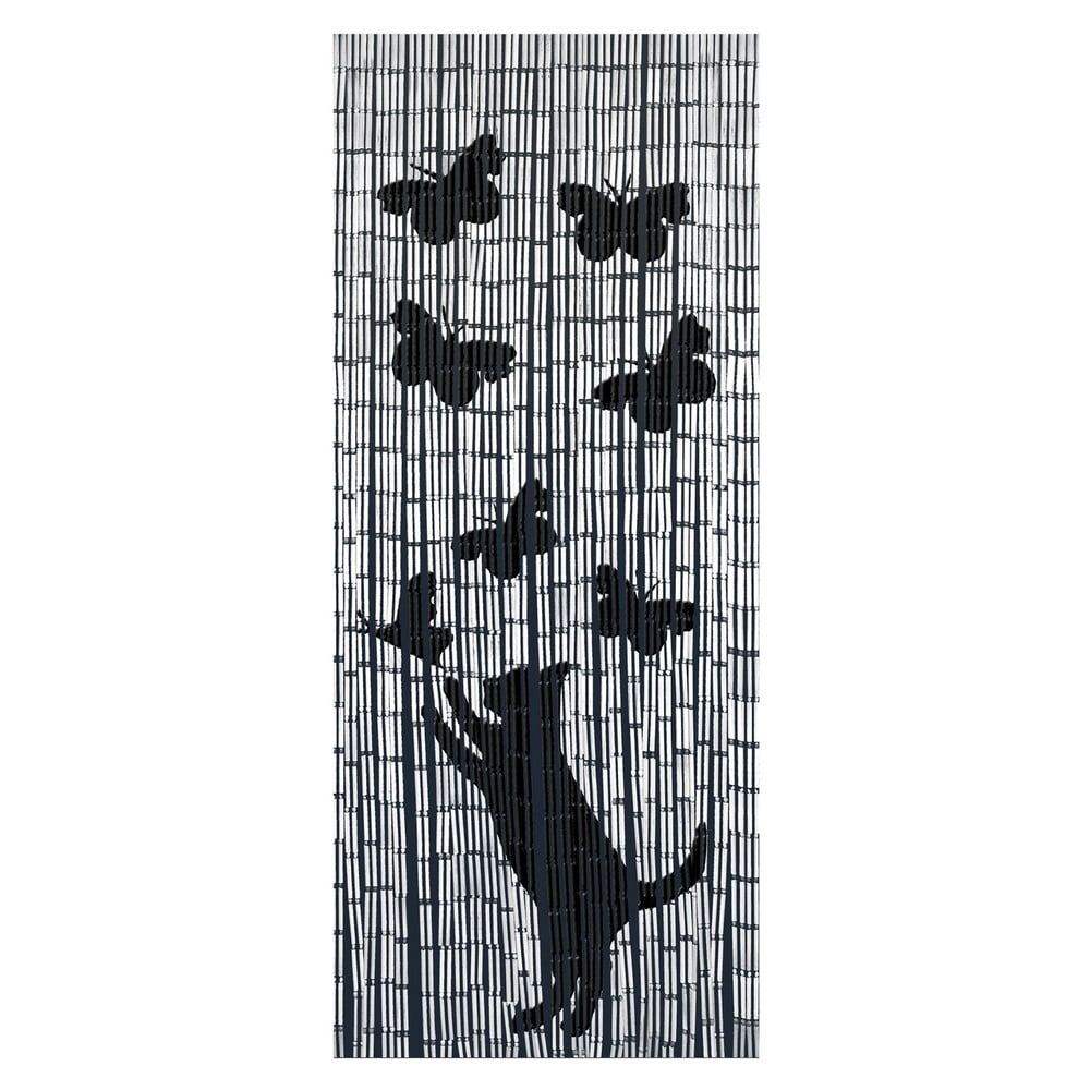 Fekete-szürke bambusz függöny ajtóra 200x90 cm Cat and Butterfly - Maximex