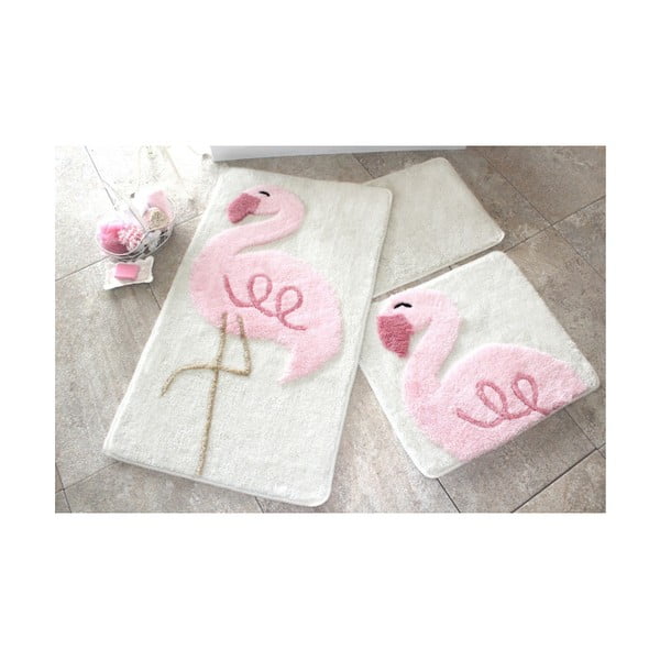 Flamingo 3 db rózsaszín-fehér fürdőszobai kilépő - Chilai Home by Alessia