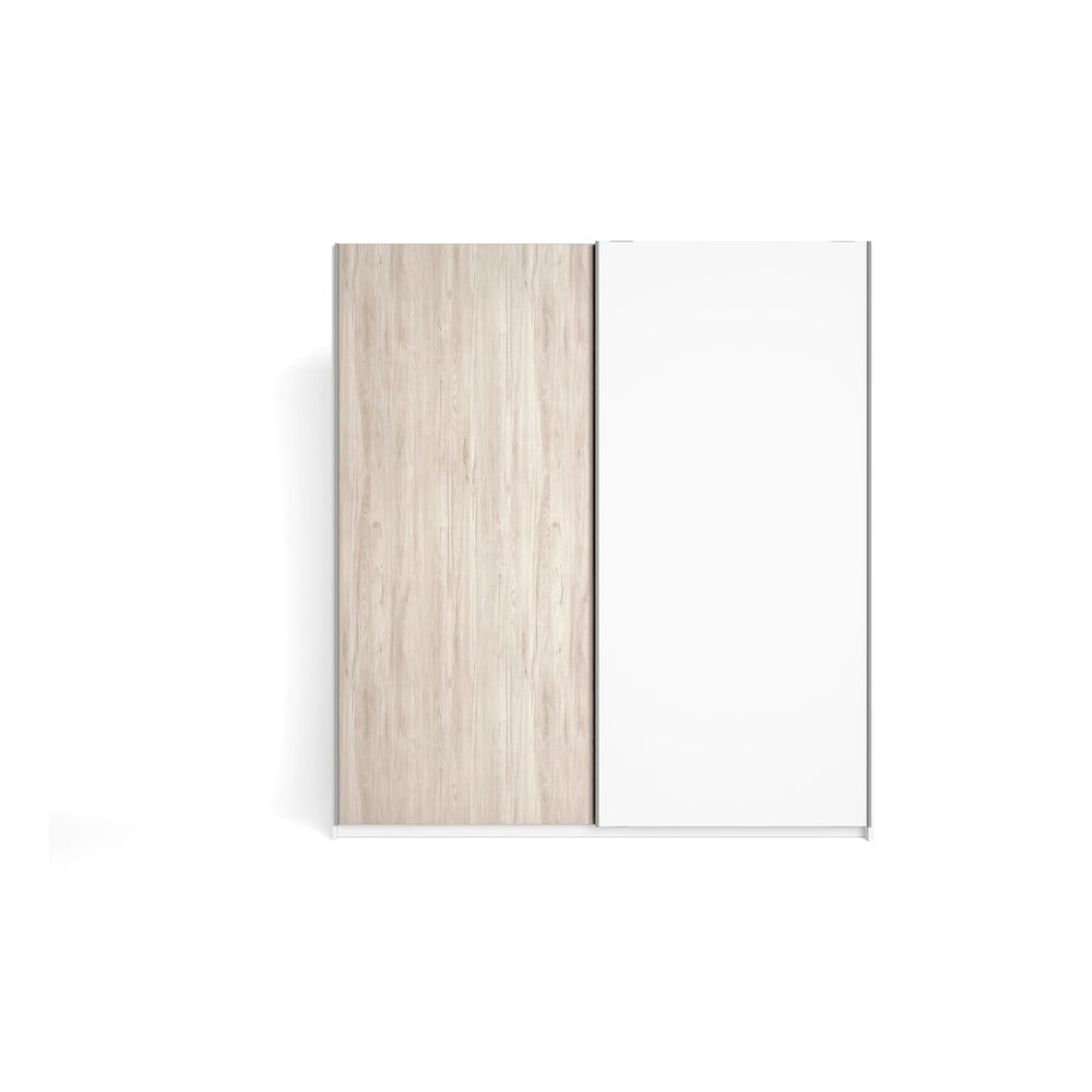 Fehér ruhásszekrény tölgyfa dekorral, tolóajtókkal 182x200 cm sahara - marckeric