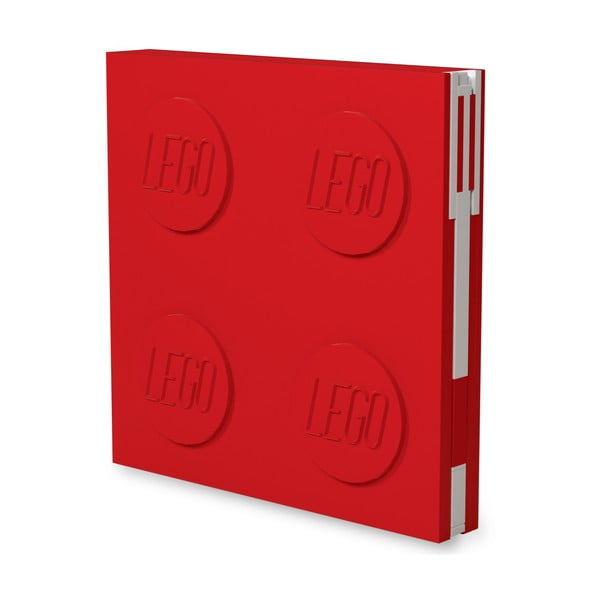 Piros négyszögletes jegyzetfüzet zselés tollal, 15,9 x 15,9 cm - LEGO®