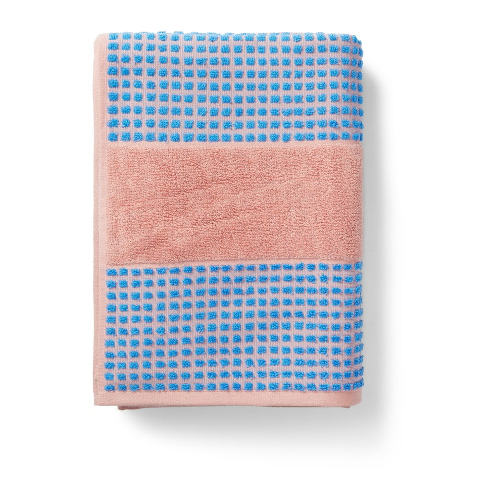 Kék-rózsaszín frottír bio pamut törölköző 50x100 cm Check – JUNA