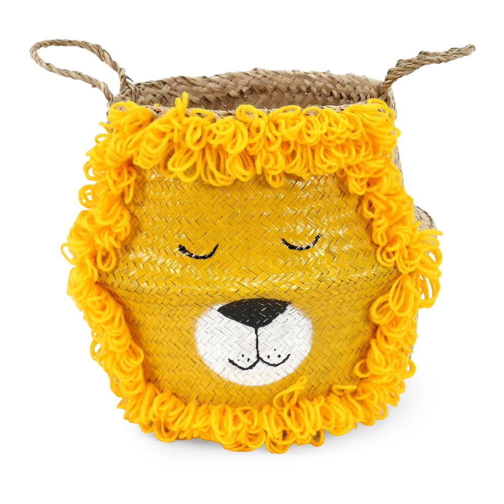 Sárga-natúr színű tengerifű játéktároló kosár ø 30x28 cm Lion – Compactor