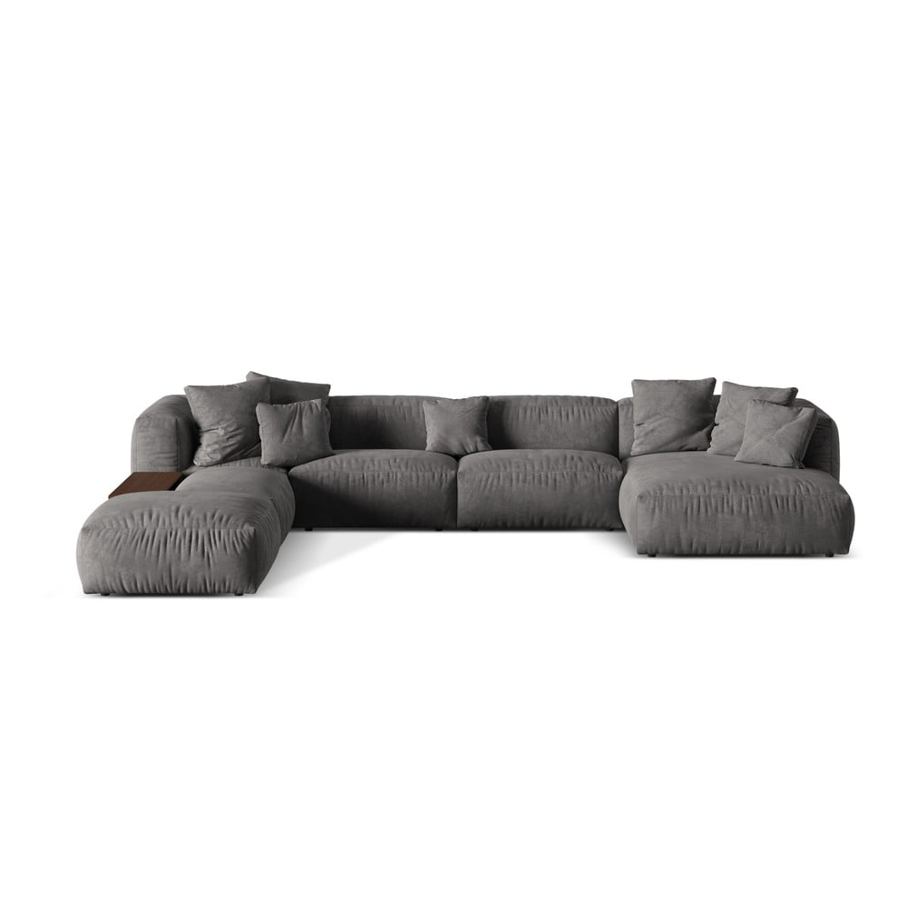 Szürke buklé moduláris sarokkanapé (bal oldali-U alakú) Martina – Micadoni Home
