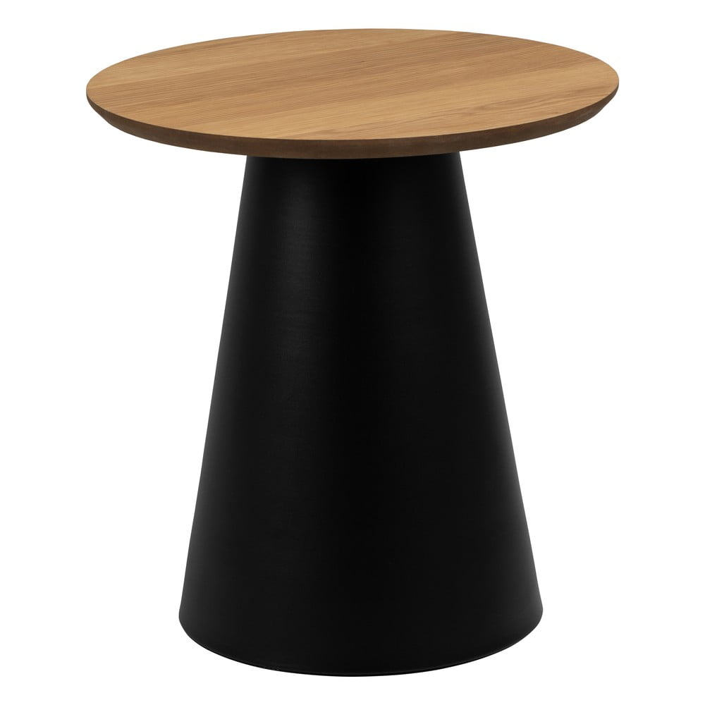 Fekete-natúr színű kerek dohányzóasztal tölgyfa dekoros asztallappal ø 45 cm soli – actona