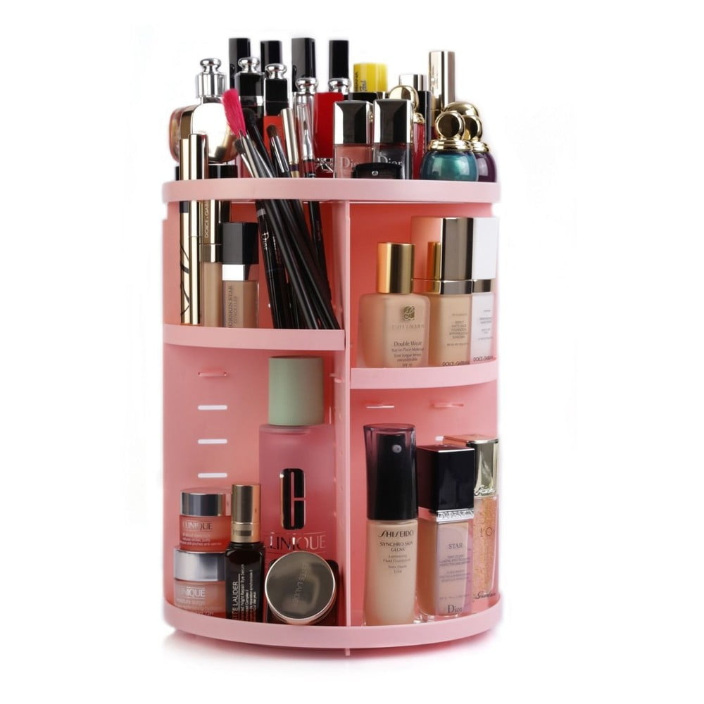 Rózsaszín forgó műanyag fürdőszobai rendszerező kozmetikumokhoz – Hermia