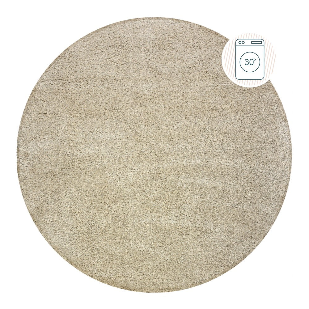 Bézs mosható kerek szőnyeg újrahasznosított szálakból 180x180 cm fluffy – flair rugs