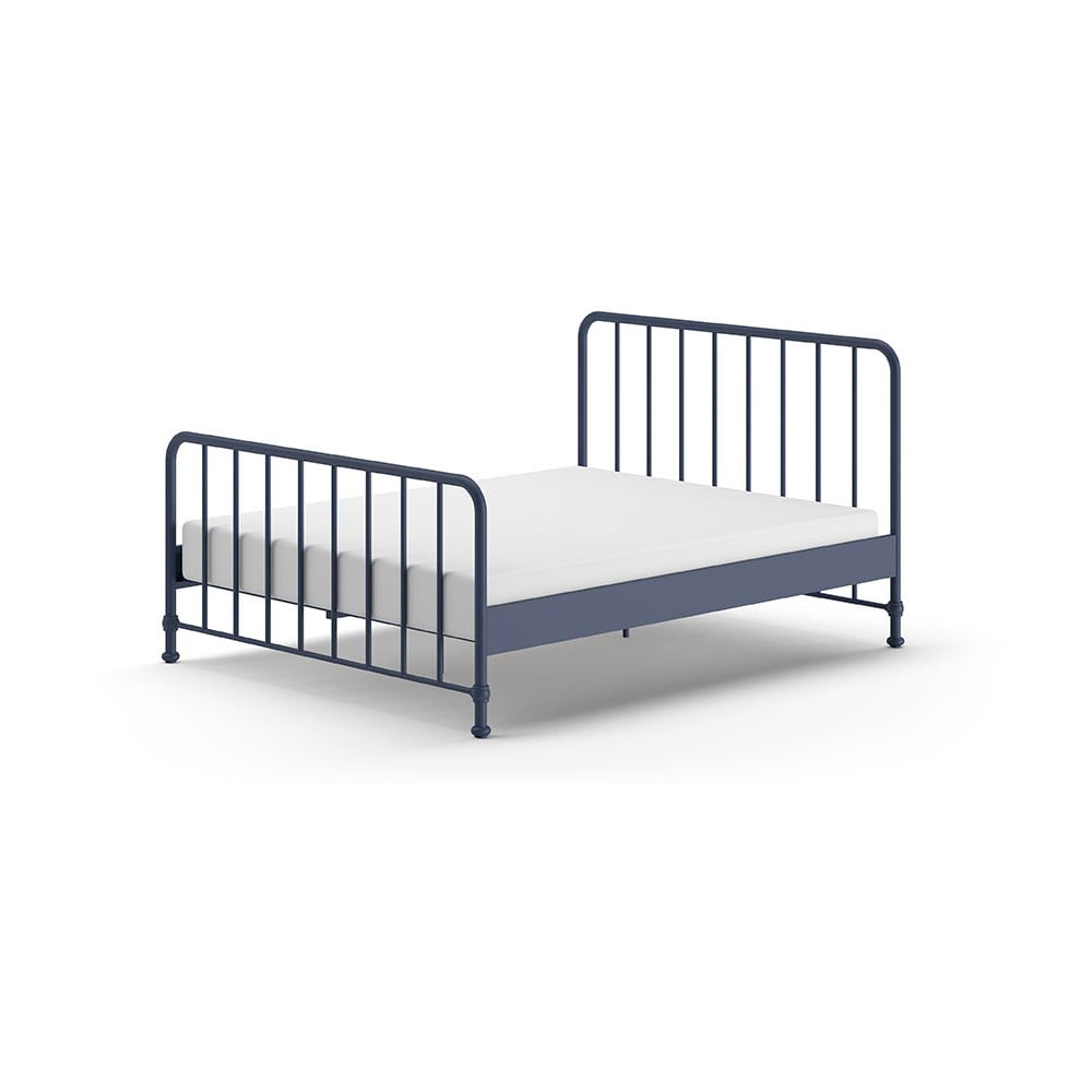 Kék fém egyszemélyes ágy ágyráccsal 160x200 cm bronxx – vipack