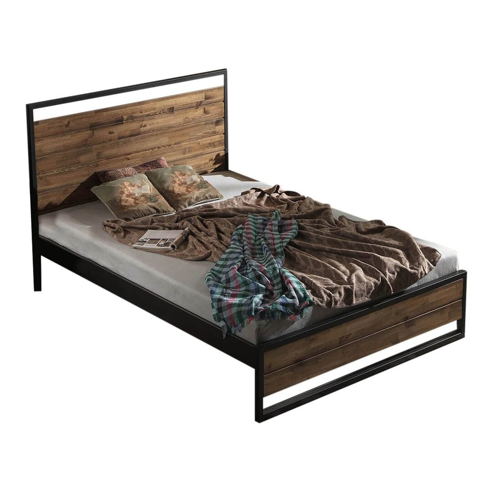 Fekete-natúr színű egyszemélyes ágy ágyráccsal 120x200 cm ariane – kalune design