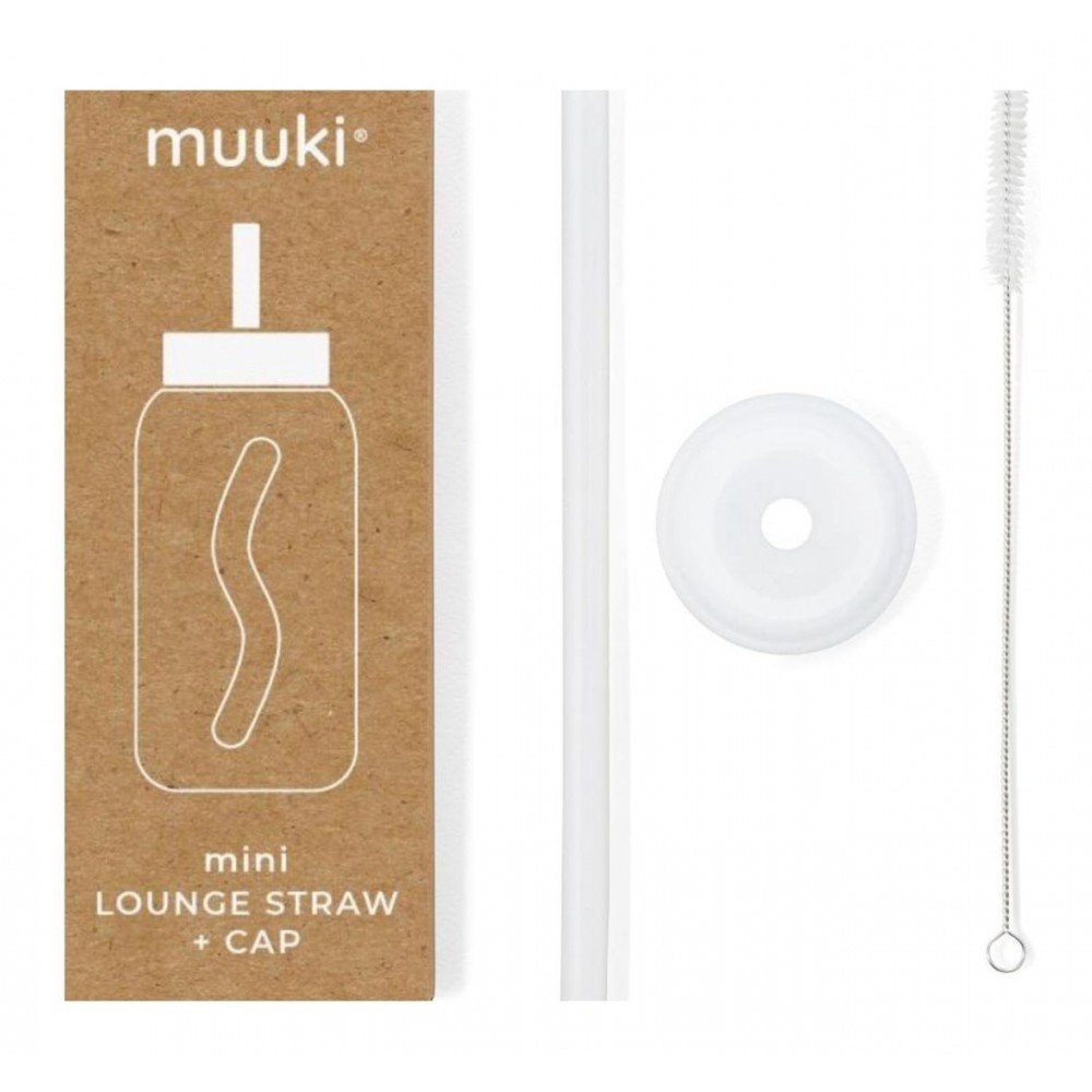 Szilikon szívószál tisztítókefével-fedéllel Clear Mini – Muuki