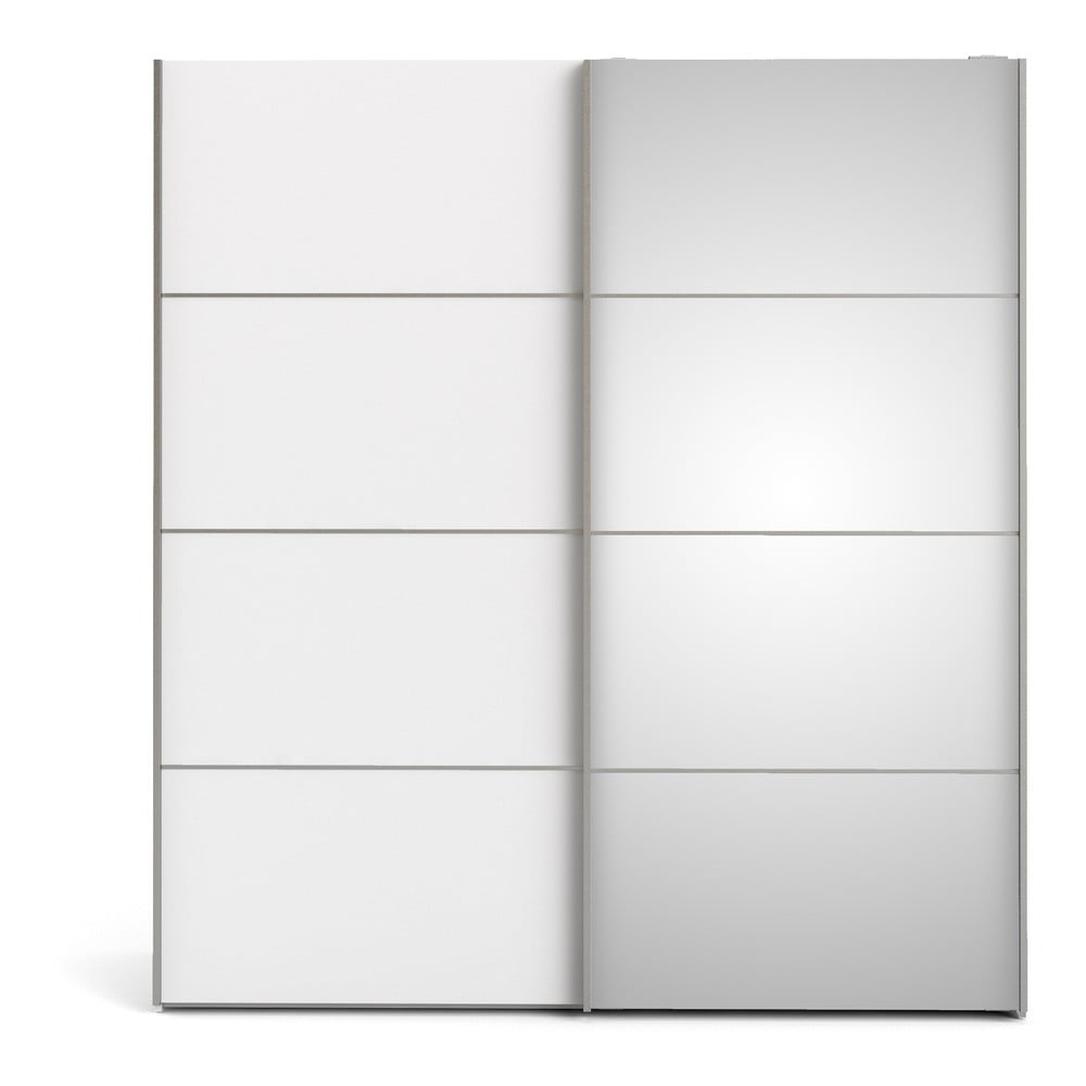 Verona fehér ruhásszekrény tükörrel és tolóajtókkal, 182 x 202 cm - tvilum