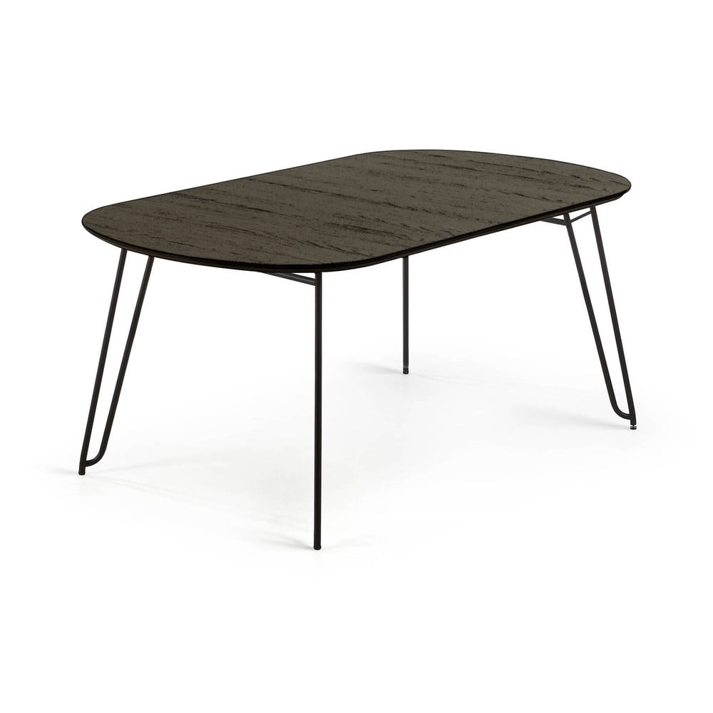 Sötétbarna bővíthető étkezőasztal kőrisfa dekoros asztallappal 100x170 cm milian – kave home