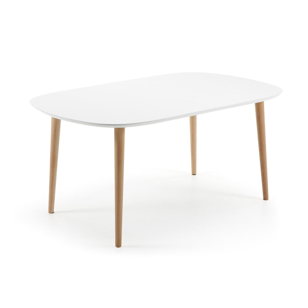 Fehér bővíthető étkezőasztal fehér asztallappal 100x160 cm oqui – kave home