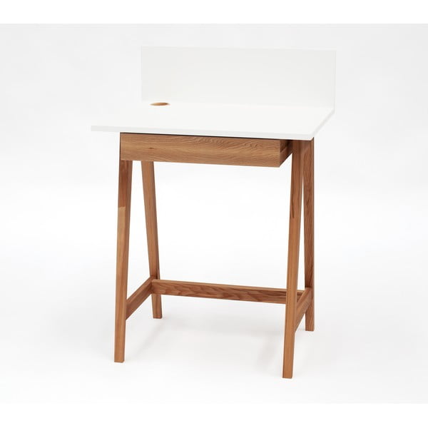 Luka Oak fehér íróasztal kőrisfa lábakkal, hossz 65 cm - Ragaba