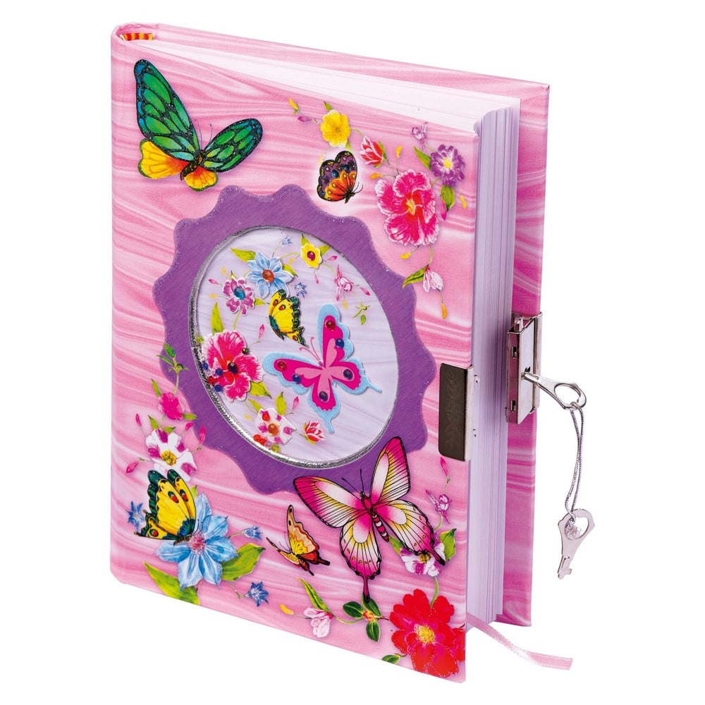 Butterfly rózsaszín napló gyerekeknek, zárral és 2 kulccsal - Legler