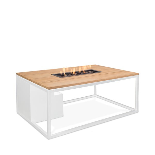 Cosiloft fehér kerti asztal teakfa asztallappal és kandallóval, 120 x 80 cm - COSI