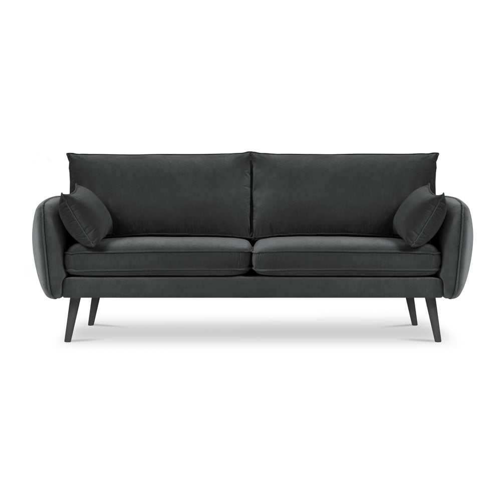 Lento sötétszürke bársony kanapé fekete lábakkal, 198 cm - Kooko Home