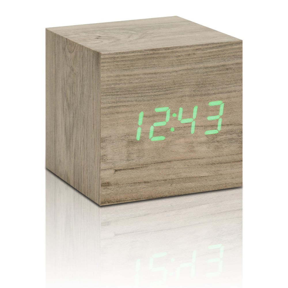 Cube Click Clock világosbarna ébresztőóra zöld LED kijelzővel - Gingko