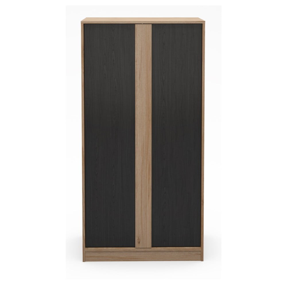 Fekete-natúr színű ruhásszekrény tölgyfa dekorral 90x180x53 cm Dennis – Marckeric