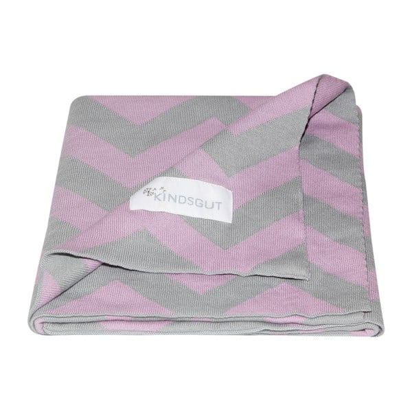 Zigzag rózsaszín-szürke pamut gyerek takaró, 80 x 100 cm - Kindsgut