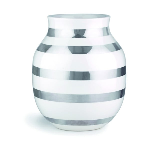 Omaggio fehér agyagkerámia váza ezüstszínű részletekkel, magasság 20 cm - Kähler Design
