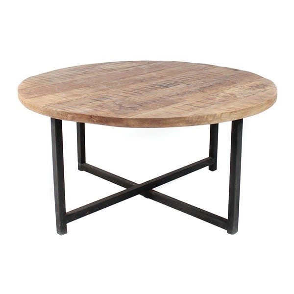 Dex fekete dohányzóasztal mangófa asztallappal, ø 60 cm - LABEL51