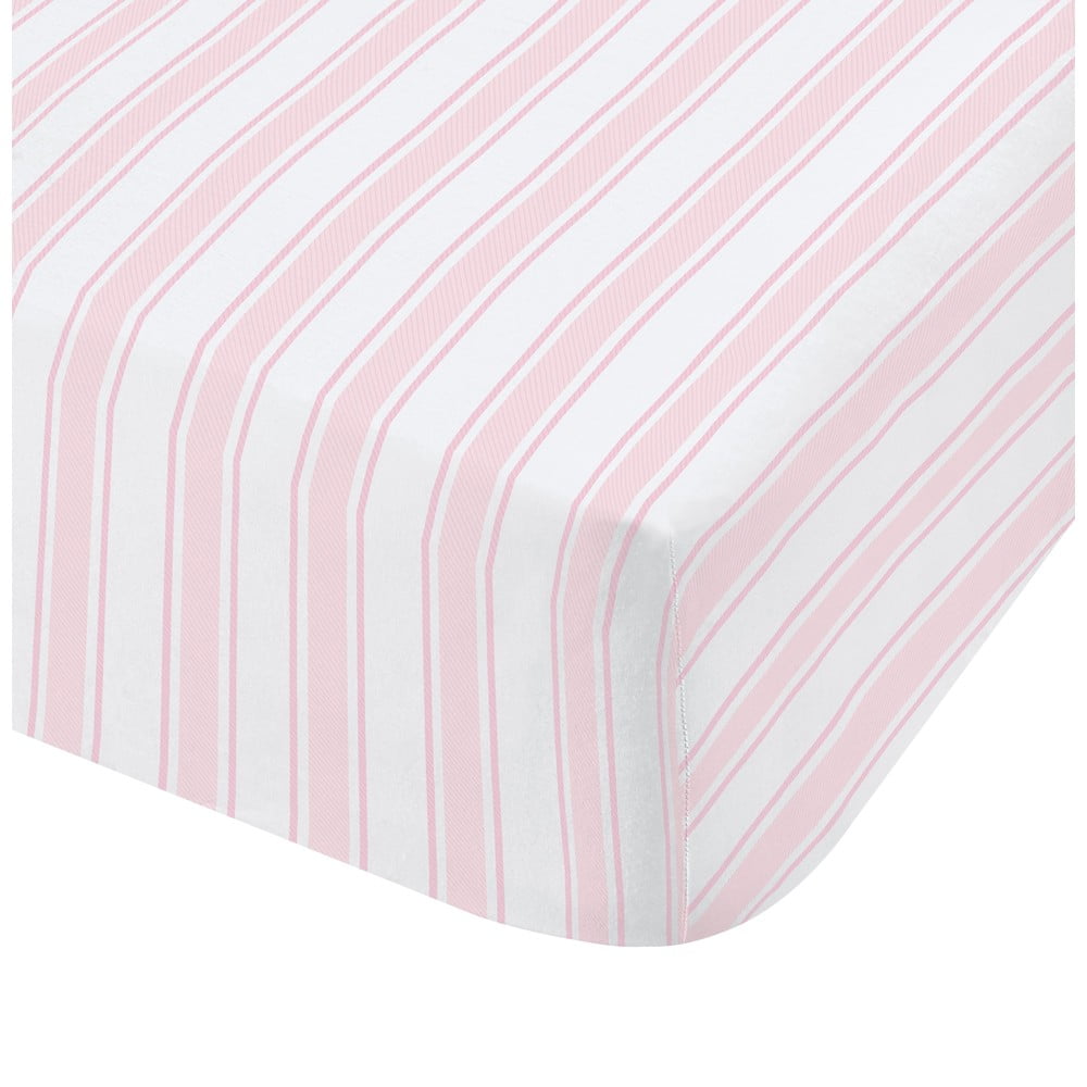 Check And Stripe rózsaszín-fehér pamut ágyneműhuzat, 90 x 190 cm - Bianca