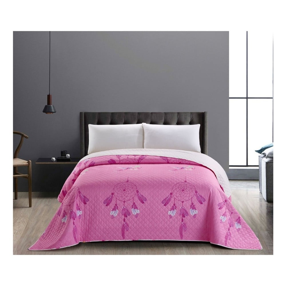 Sweet Dreams rózsaszín-fehér kétoldalú kétszemélyes takaró, 240 x 260 cm - DecoKing