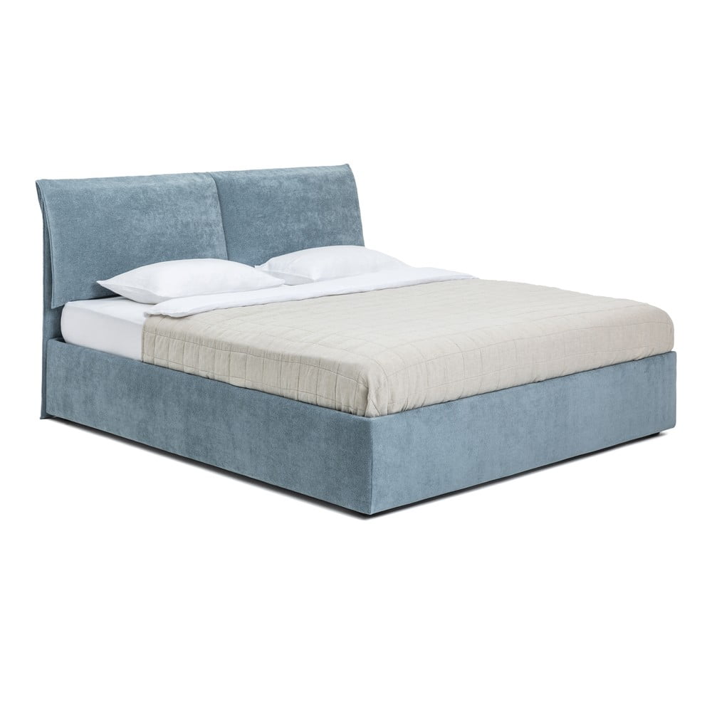 Kék kárpitozott ágyneműtartós franciaágy ágyráccsal 160x200 cm Thessa Pillow – Bonami Selection