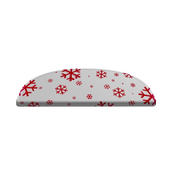 Piros-fehér lépcsőszőnyeg készlet 16 db-os 65 x 20 cm Christmas Snowflake - Vitaus