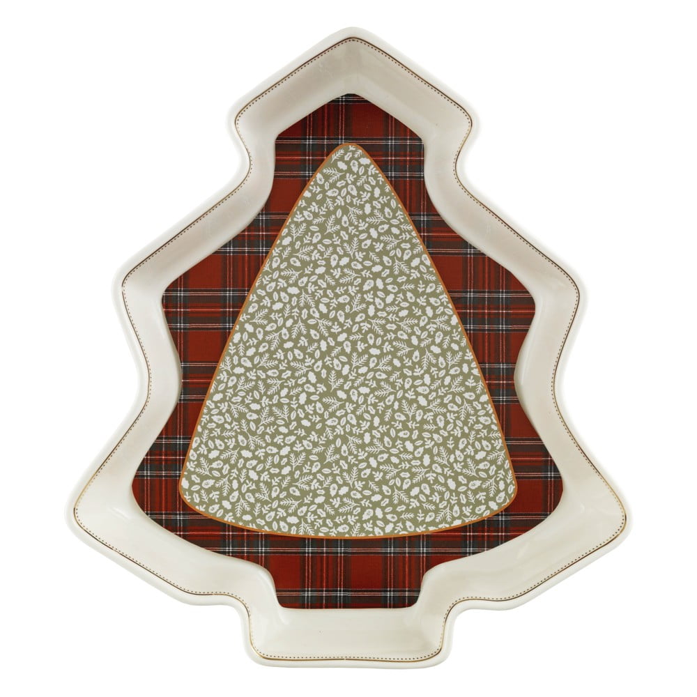 Sottobosco Porcelain karácsonyfa formájú porcelán tálaló tányér, hossz 23,5 cm - Brandani