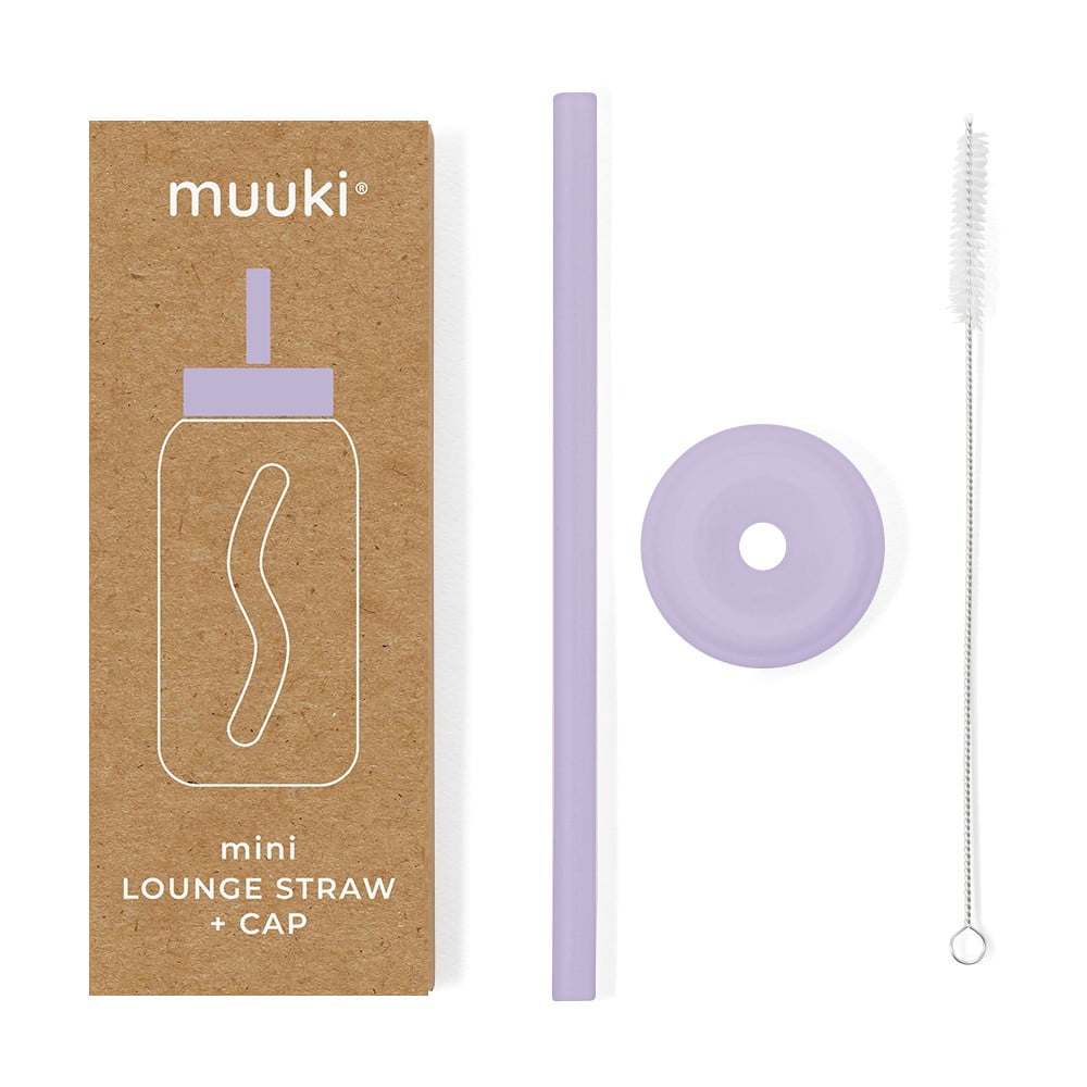 Szilikon szívószál tisztítókefével-fedéllel Pastel Lilac Mini – Muuki