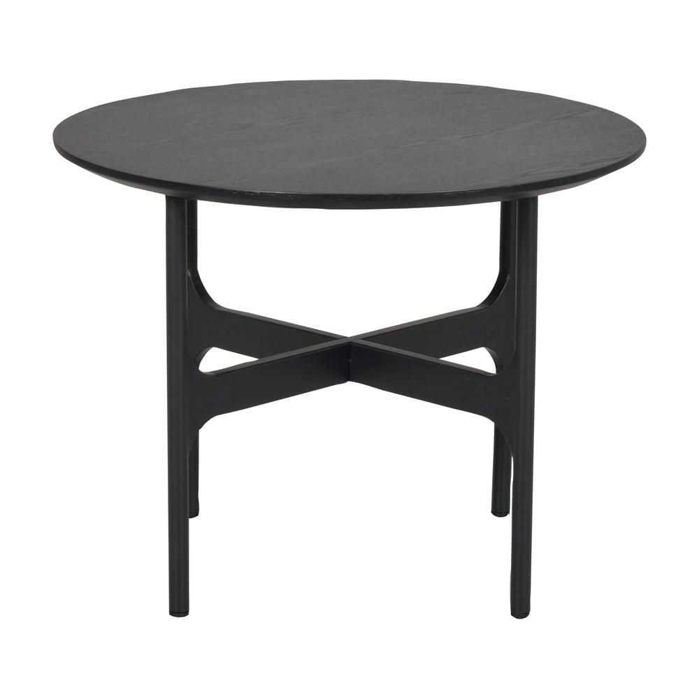 Fekete kerek dohányzóasztal kőrisfa dekoros asztallappal 55x55 cm colton - rowico