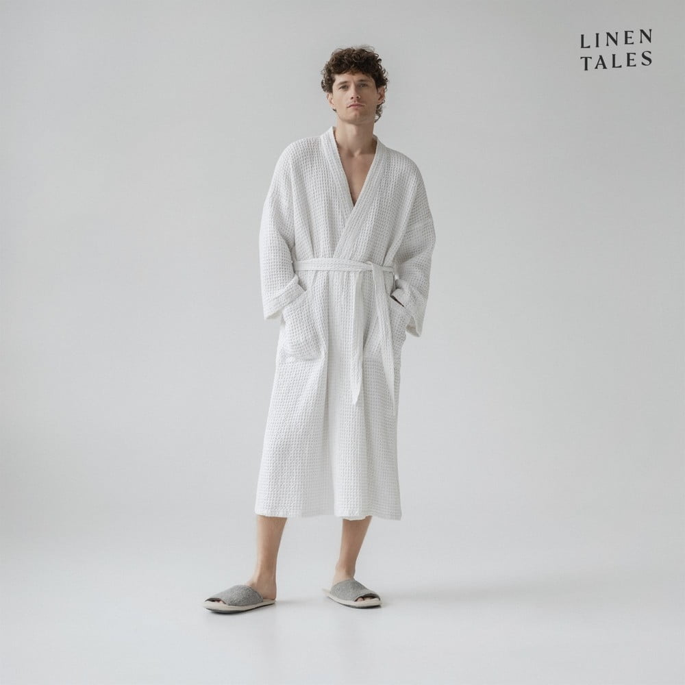 Fehér fürdőköpeny L/XL Honeycomb – Linen Tales