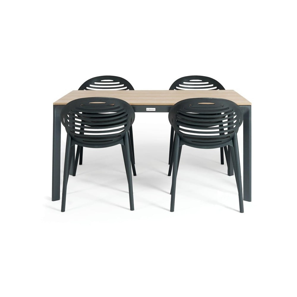 Joanna fekete 4 személyes kerti étkezőszett székekkel és Thor asztallal, 147 x 90 cm - Bonami Selection