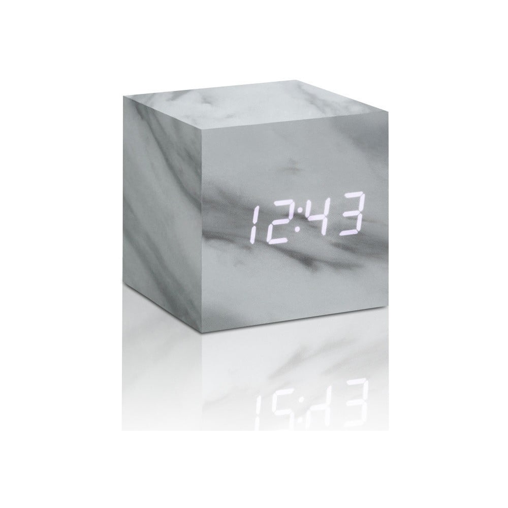 Cube Click Clock szürke márványszínű ébresztőóra fehér LED kijelzővel - Gingko