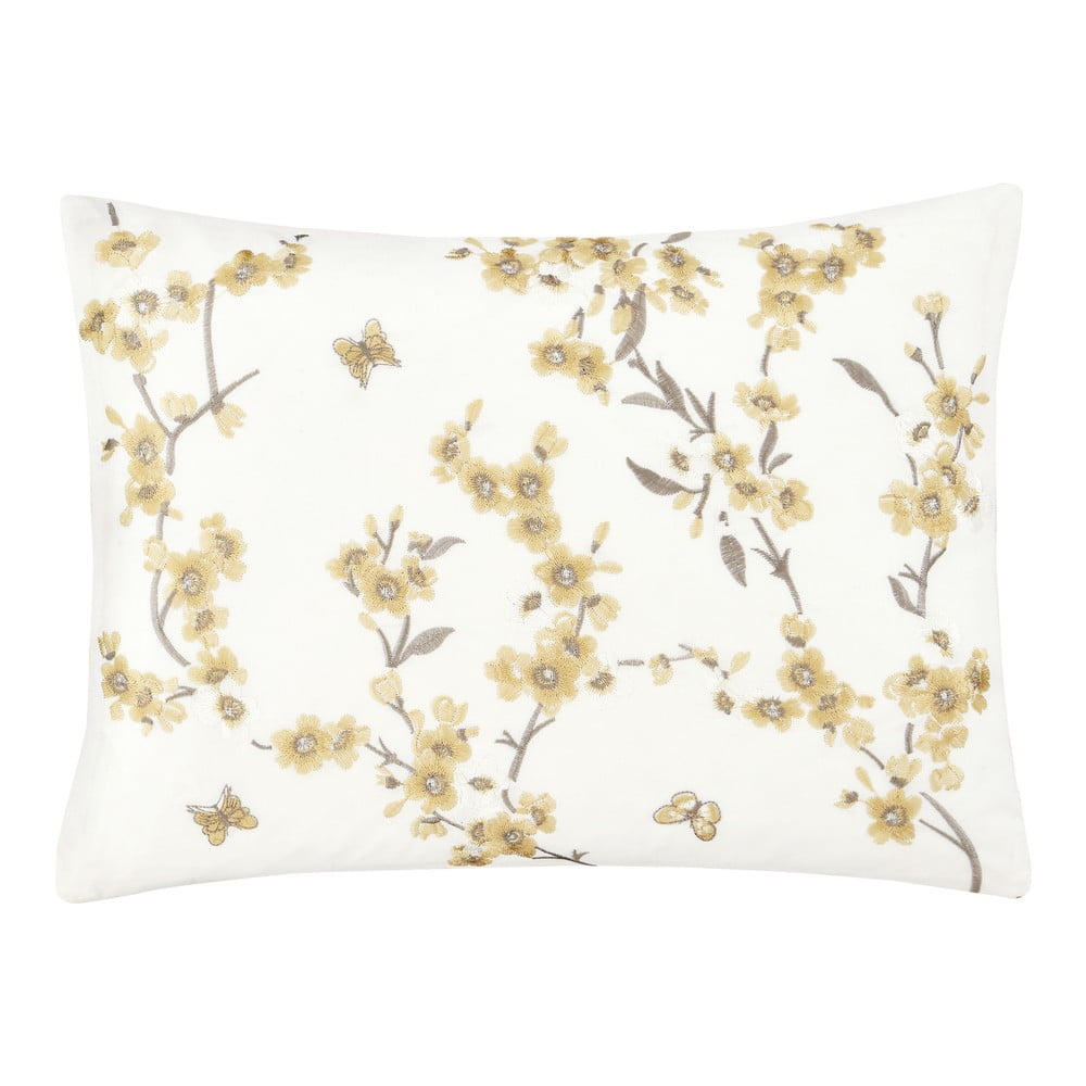 Embroidered Blossom fehér-sárga párna, 30 x 40 cm - Catherine Lansfield