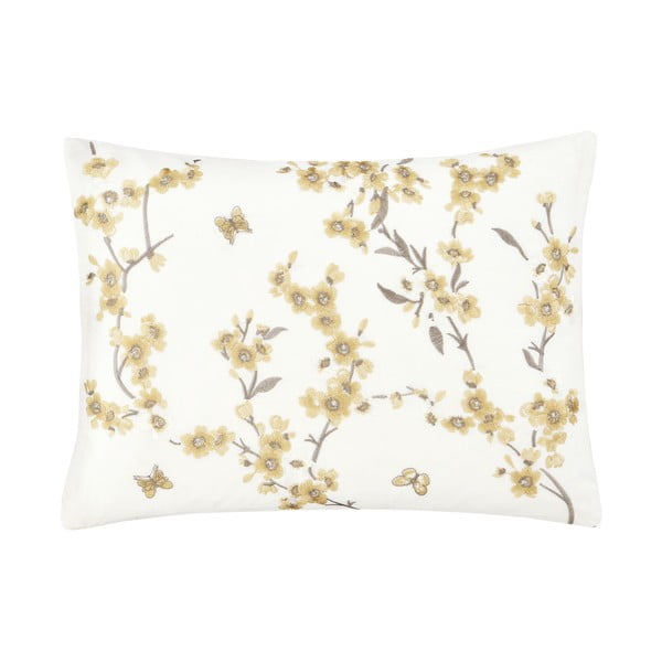 Embroidered Blossom fehér-sárga párna, 30 x 40 cm - Catherine Lansfield