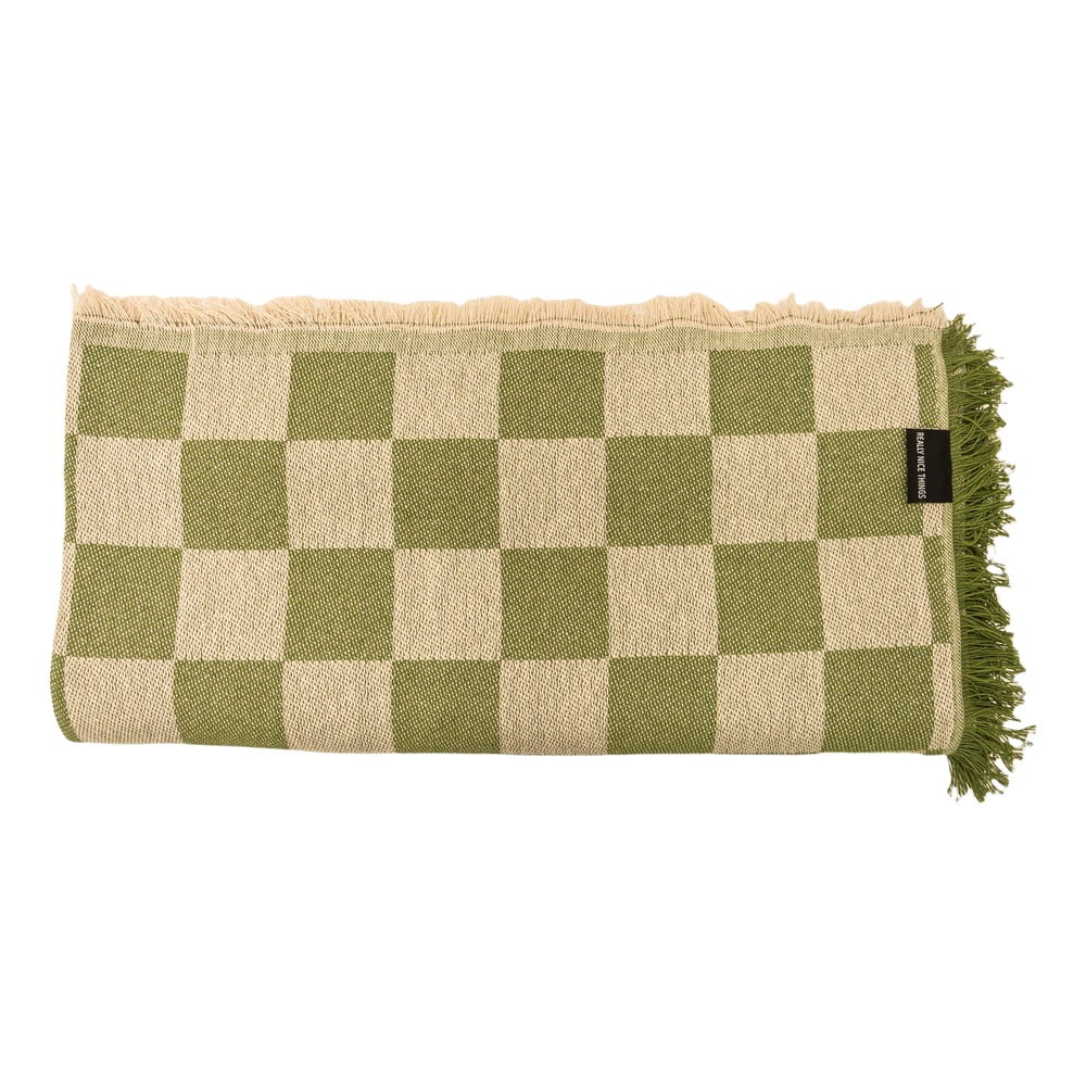 Zöld-bézs ágytakaró franciaágyra 240x240 cm Green Checkerboard – Really Nice Things