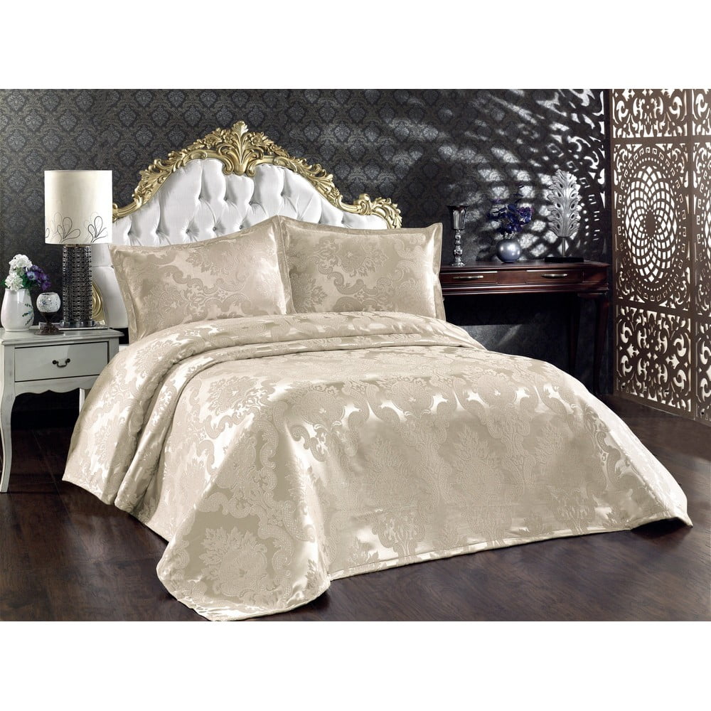 Bézs damaszt ágytakaró és párnahuzat szett 240x260 cm Beste – Mijolnir