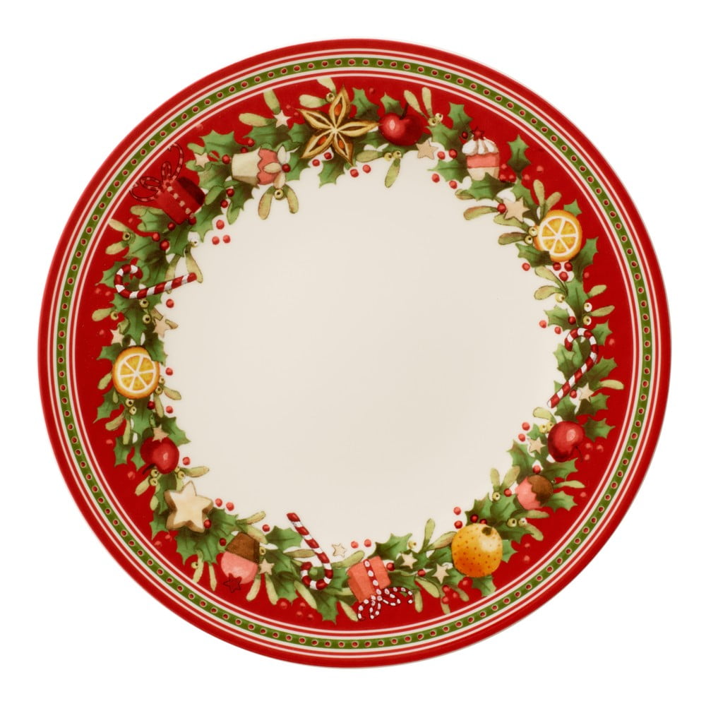 Winter Bakery Delight piros-fehér porcelán karácsonyi tányér, ø 27 cm - Villeroy & Boch