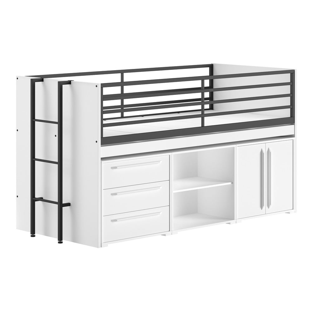 Fehér ágyneműtartós galéria gyerekágy ágyráccsal 90x200 cm Sam – Vipack