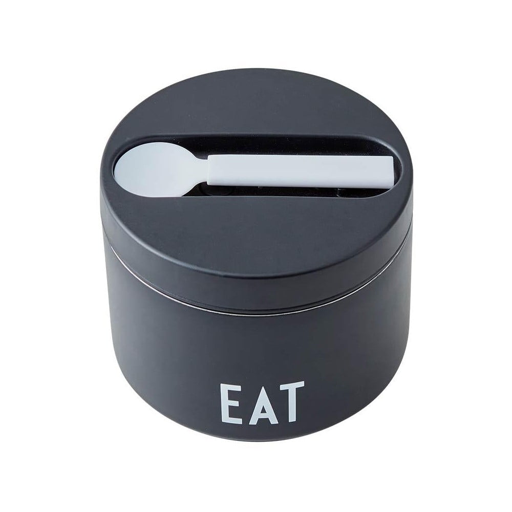 Eat fekete snack termodoboz kanállal, magasság 9 cm - Design Letters