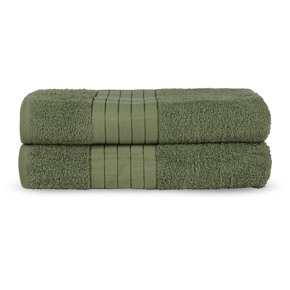 Sötétzöld frottír pamut fürdőlepedő szett 2 db-os 70x140 cm – Good Morning